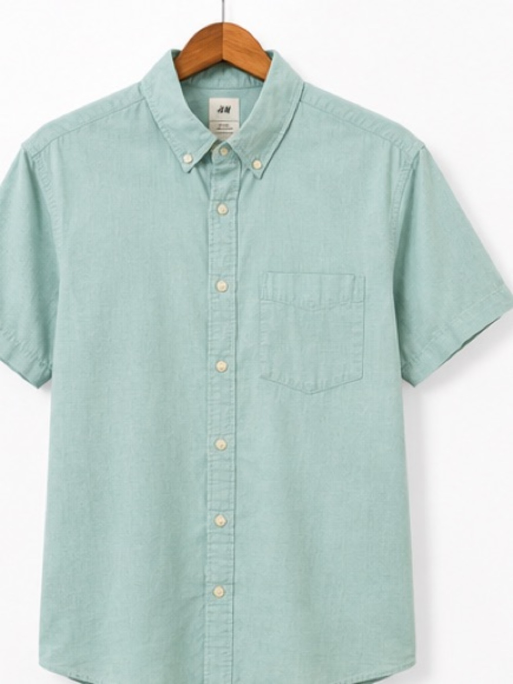 H&M Light Mint Green Short-Sleeve Button-Down Shirt